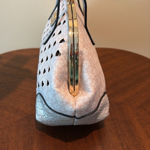 Brangio Satchel Italian leather cut out hearts/rhinestones below gray cream 
NWO - Picture 7 of 17